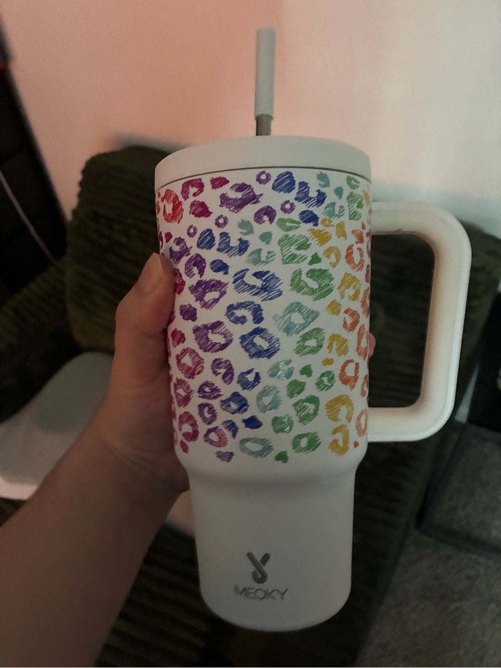 Meoky 30 oz rainbow leopard tumbler